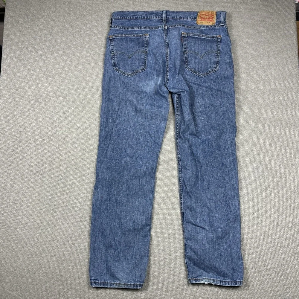 Levis 559 Relaxed Straight Fit Jeans Mens 36x32 Blue Whiskered Faded Denim - Picture 12 of 13